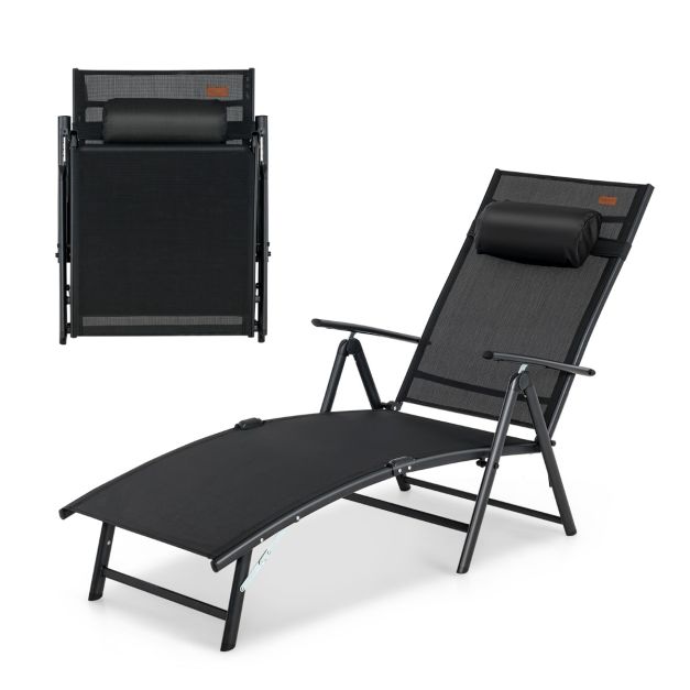 Sedia a sdraio pieghevole con schienale regolabile in 7 livelli portata  150kg, Sedia reclinabile portatile - Costway