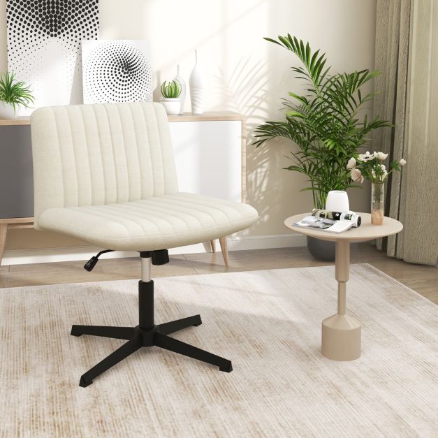 Sedia da ufficio moderna, senza braccioli, regolabile, girevole, con ruote, imbottita, in ecopelle, sedia da lavoro ergonomica, beige