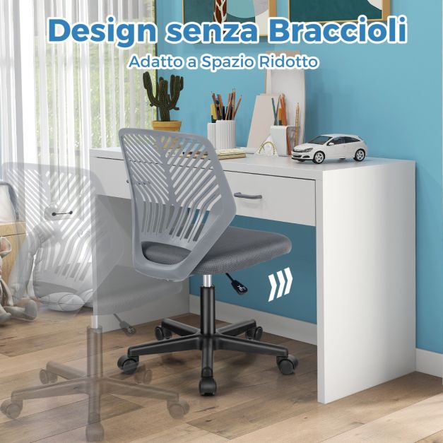 Sedia Da Ufficio Ergonomica Senza Braccioli – Regolabile In Altezza Con Ruote – Per Piccoli Spazi - 3
