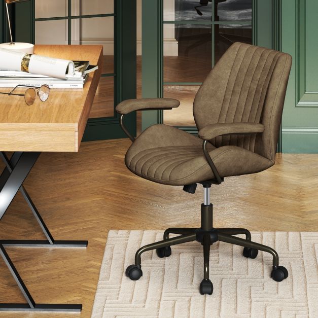 Guyifuny Sedia da Ufficio con Braccioli e Ruote, Sedia da Computer Girevole in Altezza Regolabile Sedia da scrivania Moderna, Sedia da Toeletta ergonomica con Schienale Medio per Soggiorno/Sala Studi