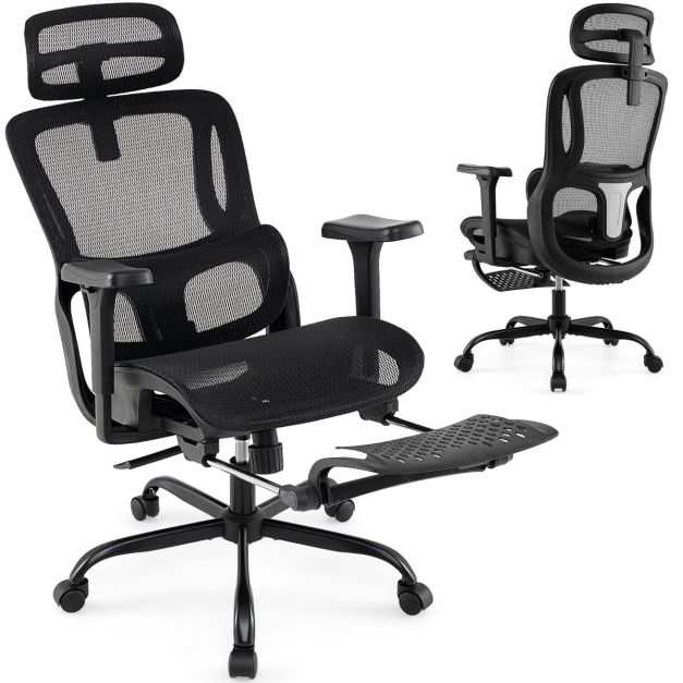 K IKIDO Sedia Da Ufficio Ergonomica Girevole – In Pelle Di Fibra, Senza Braccioli, Regolabile In Altezza, Per Casa E Trucco, Nero