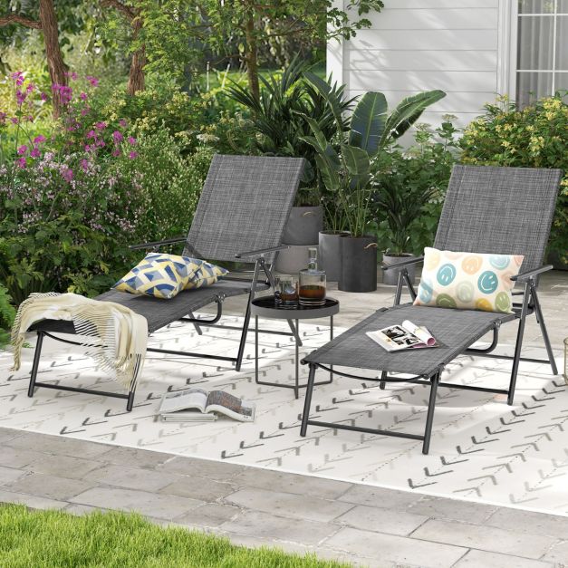 KESSER® Sedia da giardino con braccioli Sedia pieghevole in alluminio con cuscino regolabile in 7 posizioni Traspirante Grigio Chiaro, 1 pezzo