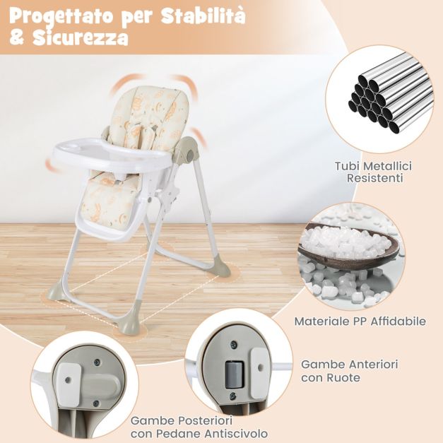 COSTWAY Seggiolone Pappa 6-in-1 Convertibile In Legno – Regolabile, Con Vassoio E Cintura 5 Punti, Grigio - 2