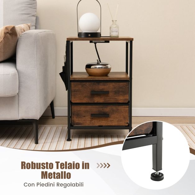 Comodino con cesto in vimini e 1 cassetto da bagno e camera, Tavolino laterale 31x28x45cm 2 Colori 1 Pezzo/2 Pezzi