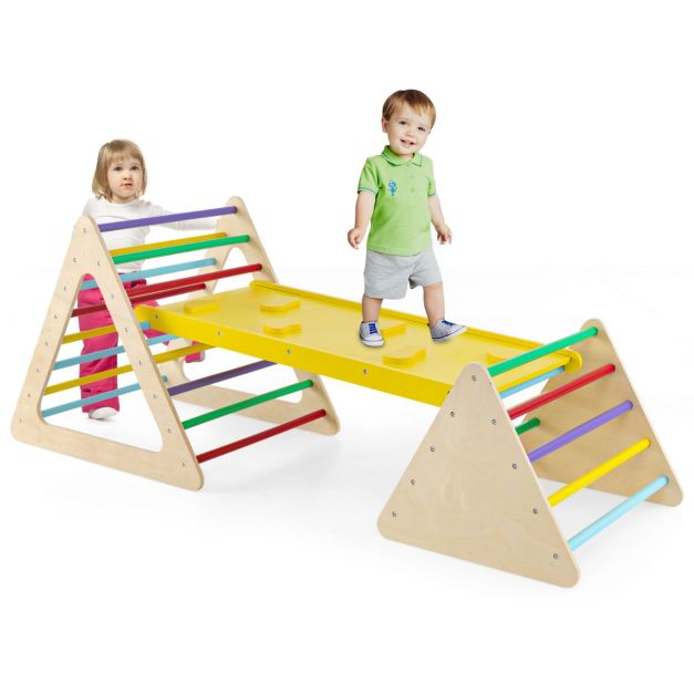 Ponte Arrampicata Per Bambini In Legno | Triangolo Montessori Con Scivolo E Lavagna