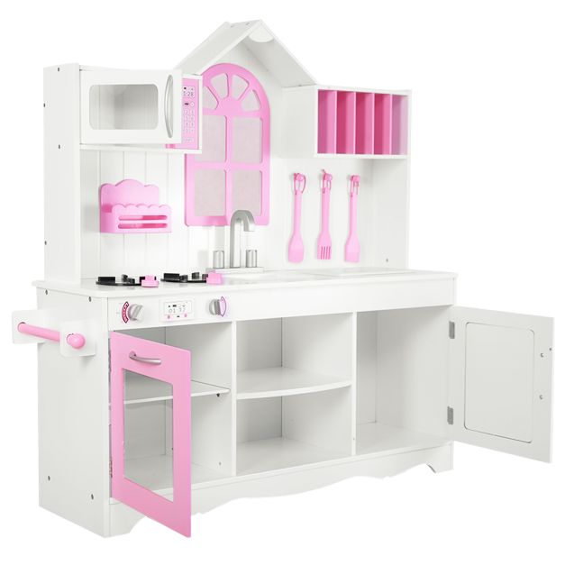 Set da cucina giocattolo per bambini, Set cucina in legno con pentole in  legno accessori da cucina 106,5x32x109cm - Costway