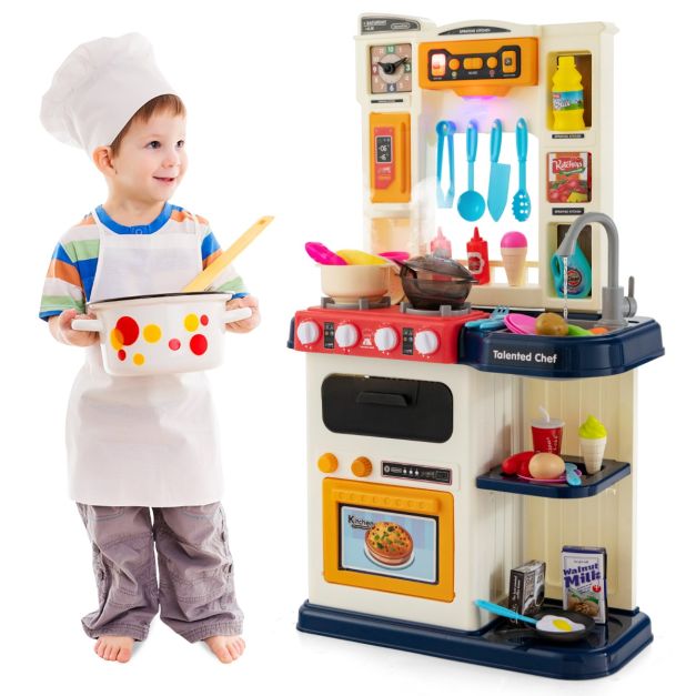 Cucina giocattolo con cappa e lavatrice accessori adorabili suoni e luci  reali, Set cucina in legno bambini Rosa - Costway