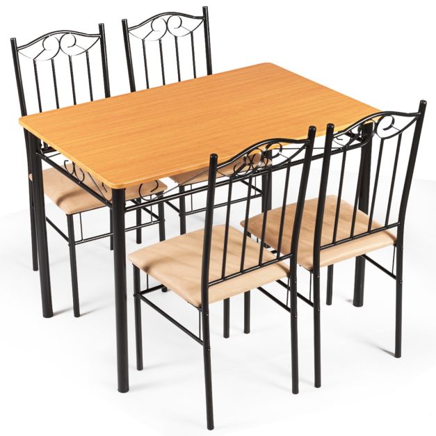 Set da pranzo 5 pezzi con struttura in metallo, Tavolo da sala da pranzo  con 4 sedie per casa ristorante Naturale - Costway