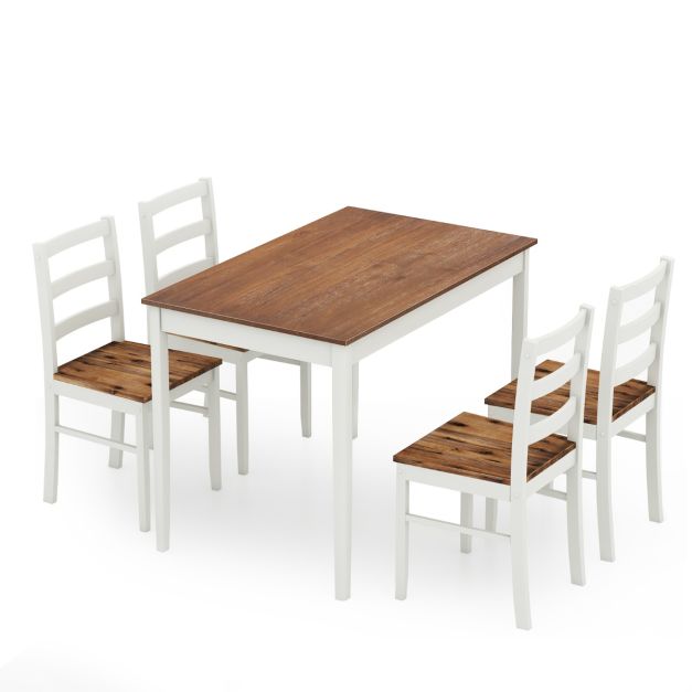 Set mobili pranzo 5 pezzi con gambe in legno di gomma, Mobili da cucina in  legno massello con tavolo 4 sedie Marrone - Costway
