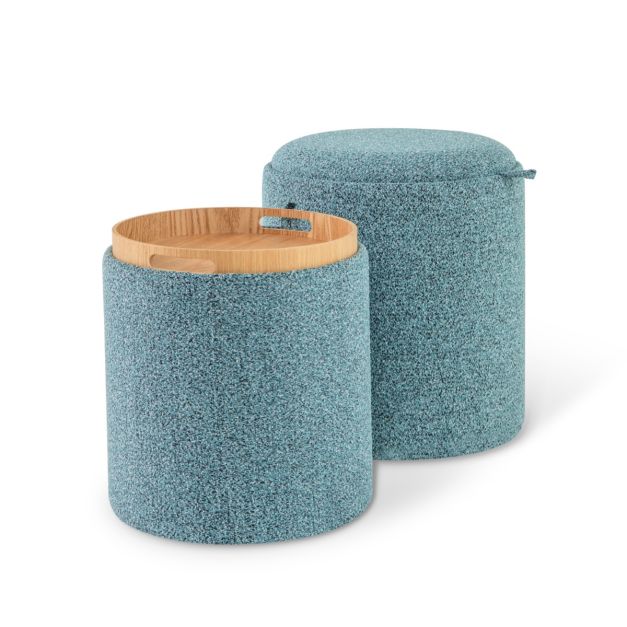 Set 2 Ottomani Rotondi Con Contenitore SAYMA - Tessuto Sherpa, Sgabelli