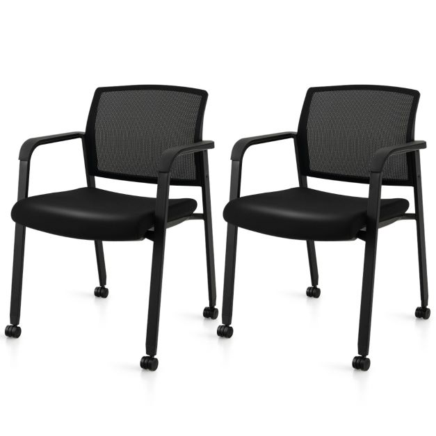 Set di 2 sedie per sala d'attesa versatili, Sedie impilabili da ufficio con  braccioli e ruote 59x57x81cm Nero - Costway