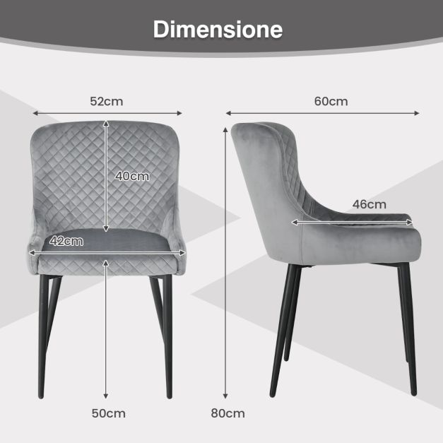 TTATC Set di 4 Sedie da Pranzo, Sedie da Cucina Imbottite con 9 Motivi a Scacchi e Gambe in Metallo, Sedie Moderne con Seduta in Morbido Velluto a Coste, Nero