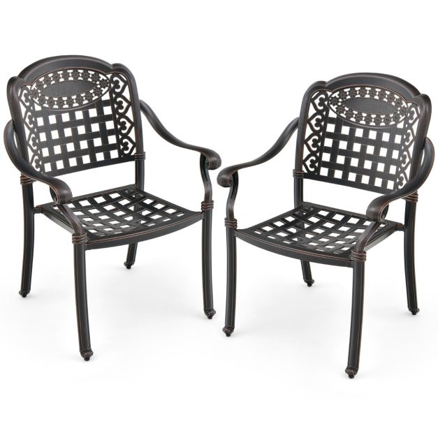 Set di 2 sedie da esterno in alluminio pressofuso, Sedie da pranzo  impilabili con braccioli Bronzo - Costway