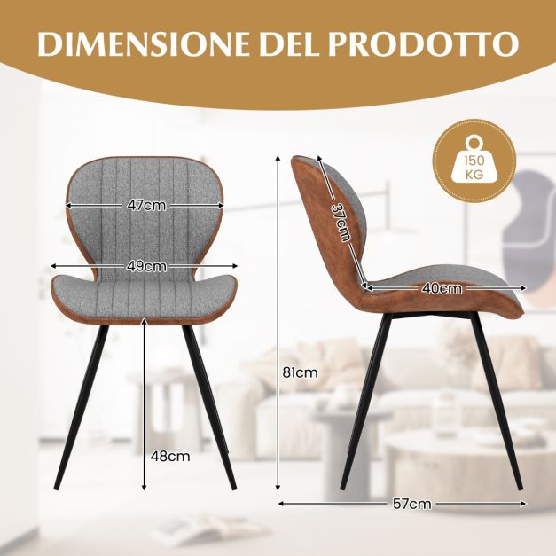 SEDIE da pranzo imbottite COLAMY Set di 2, sedie da Italia