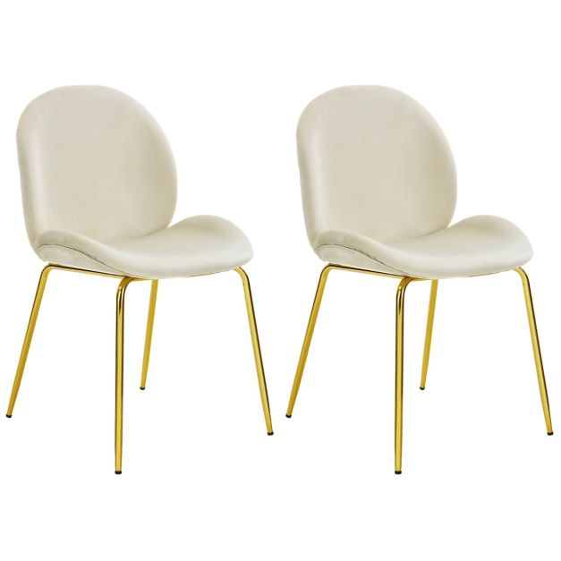 Set di 2 sedie da pranzo moderne di velluto con gambe di metallo, Sedia con  sedile in tessuto e schienale Beige - Costway