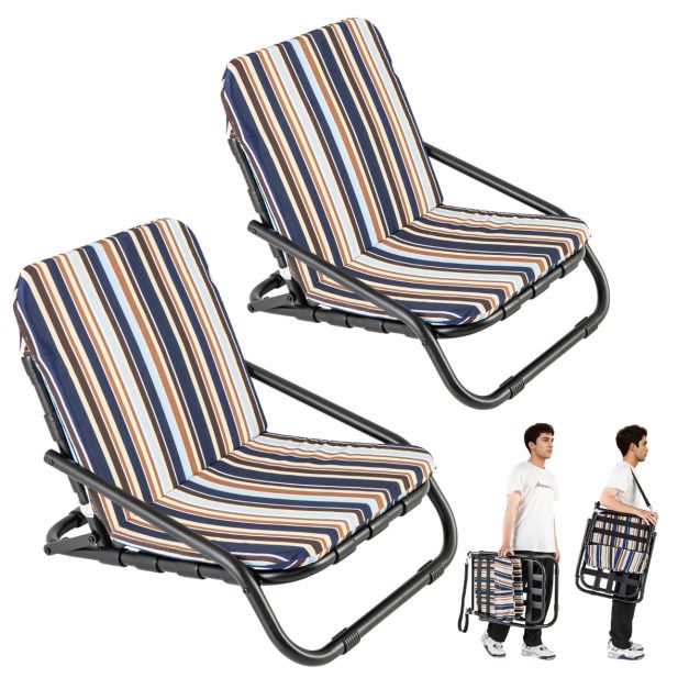 WEJOY Sedia da spiaggia regolabile in 4 posizioni per adulti, sedia da spiaggia bassa pieghevole leggera e portatile, con tasca per cuscino con schienale alto, per esterni, giardino, campeggio