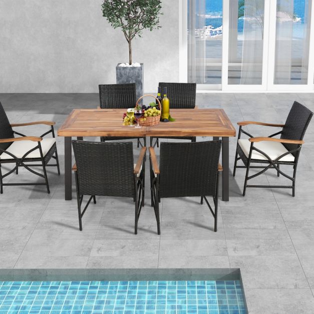 chairus Set Tavolo e Sedie da Pranzo Pieghevole Set 2 Tavolo e Sedie Cucina in Rattan Sedia da Pranzo Tavolino Laterale con Gambe in Metallo per Sala da Pranzo/Soggiorno/Balcone