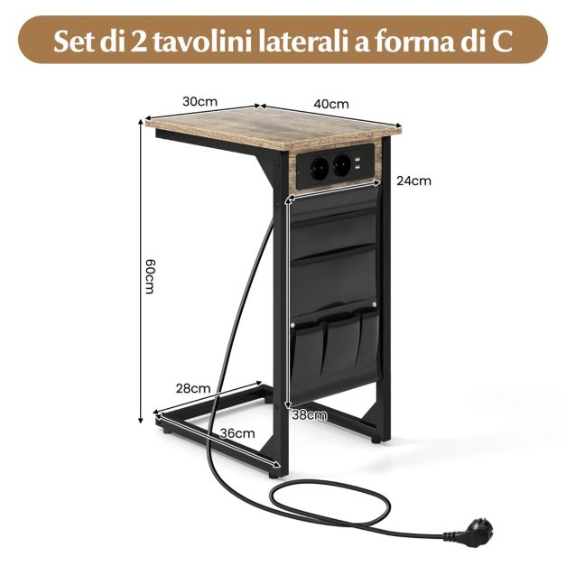 Tavolino Pieghevole A C TUTOTAK Tavolino A Forma Di C Con Stazione Di Ricarica, Tavolino Per Tavolino Multifunzione Per Snack
