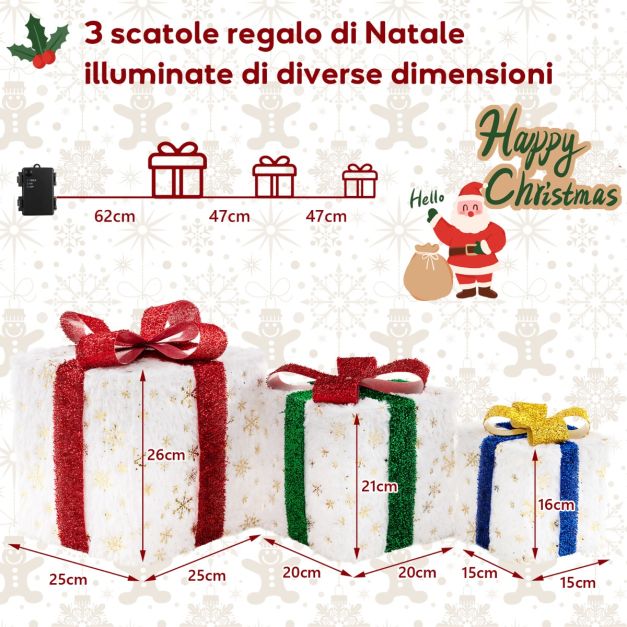 Set 3 Scatole Regalo Luminose Di Natale Juegoal, Con 60 LED Bianco Caldo, Decorazione Pre-illuminata Per Interni Ed Esterni - 2