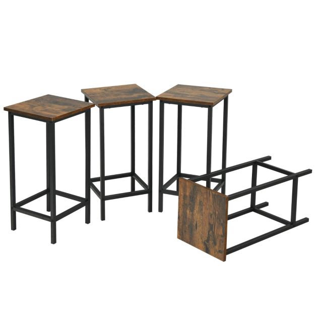 Set Di 4 Sgabelli Da Bar Moderni JN Furniture, Altezza Seduta 59,7 Cm, Legno Noce Con Strisce Intrecciate, Poggiapiedi, Per Isola Cucina E Sala Da Pranzo