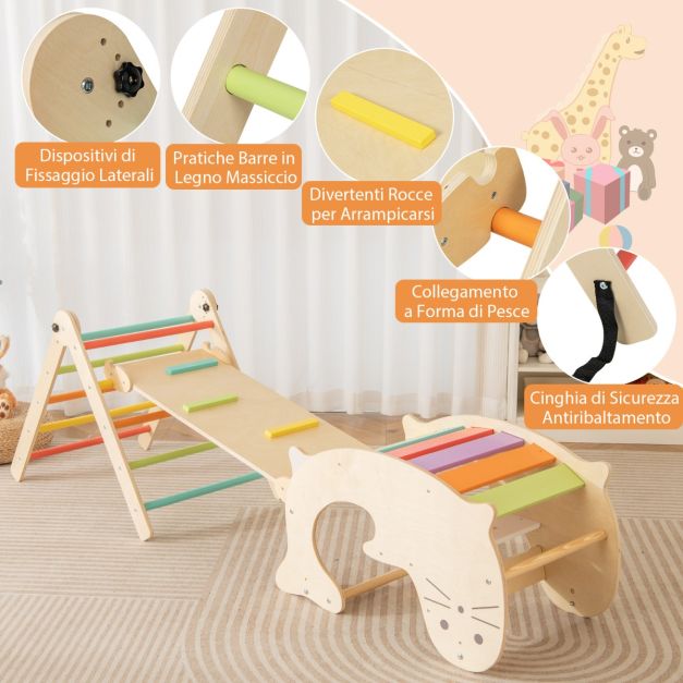 Aufun Telaio Arrampicata 3 In 1 In Legno Per Bambini – Arco + Rampa + Triangolo – Gioco Montessori - 2