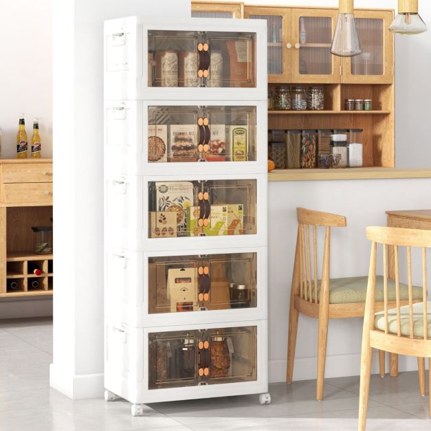 Contenitori Impilabili Con Ruote E Chiusura Magnetica - Organizer In Plastica 2 O 3 Ripiani Per Cucina, Bagno, Ufficio