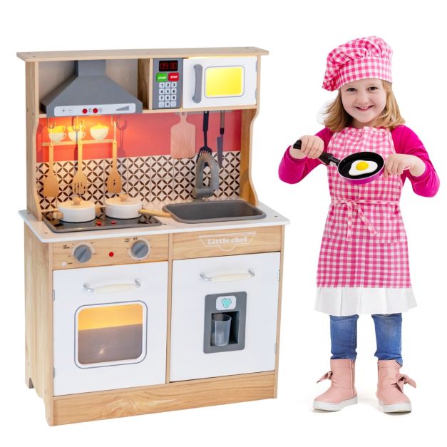 Set di cucina giocattolo in legno per bambini con pentole utensili