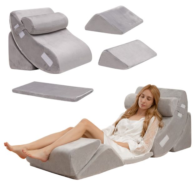 Cuscino a cuneo regolabile da 6 pezzi, Set di cuscini in memory foam per  alleviare il dolore alla schiena Grigio - Costway