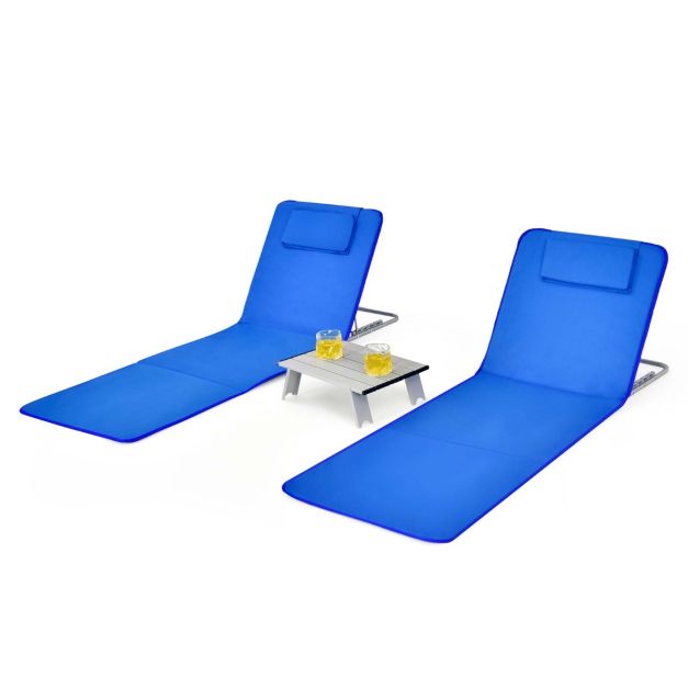 Set di tappetini pieghevoli da spiaggia per cortile campeggio, Sedie a  sdraio regolabili con un tavolino Blu - Costway