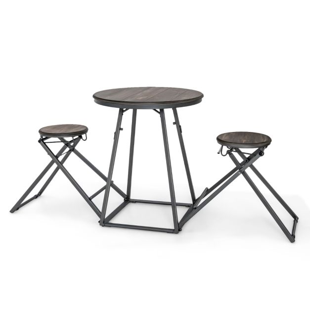Set di tavolo rotondo e sgabelli pieghevoli con struttura in metallo per  impieghi gravosi, Set per 2 persone Grigio - Costway