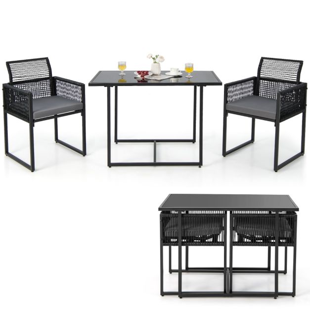 Set 2 Sedie Da Pranzo/Esterno Emi – Rattan Sintetico Nero, Gambe In Metallo – 44x58x83 Cm, Altezza Seduta 46 Cm - 3