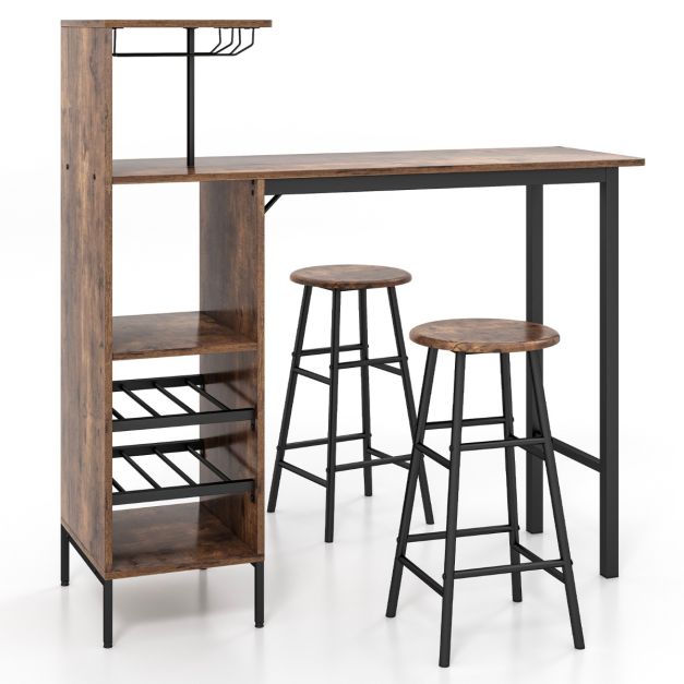 Set di tavolo sedie da bar con porta calici 6 portabottiglie da vino, Tavolo  sgabelli da pub industriale - Costway