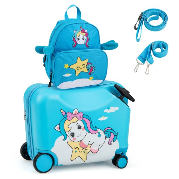 Set di valigie per bambini da 2 pezzi, Valigia con zaino duro e  impermeabile con ruote 47x26,5x36,5cm 4 Colori - Costway