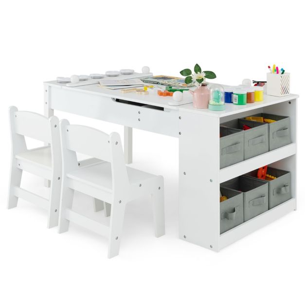 Tavolo E 2 Sedie Costzon Per Bambini, In Plastica, 76x53x48 Cm, Verde, Per Disegno E Giochi