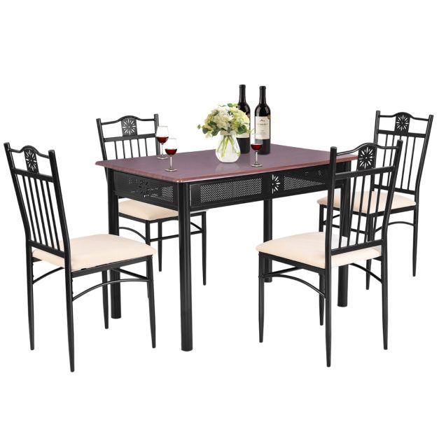 Set tavolo e sedie imbottite da cucina 5 pezzi, Tavolo rettangolare 107 cm  con sedie per 4 persone Marrone - Costway