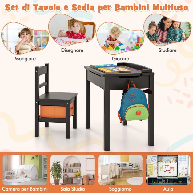 WOLTU Set di Tavolo e Sedie per Bambini, Tavolo Rotondo in Legno e 2