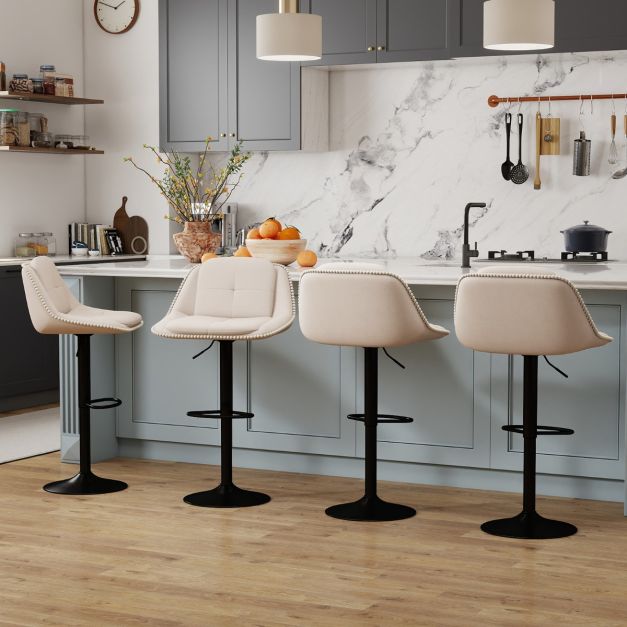 Set Di 2 Sgabelli Da Bar Girevoli Con Schienale, Altezza Bancone 66 Cm, Beige, Con Poggiapiedi, Robusti E Facili Da Montare, Per Cucina E Ristorante