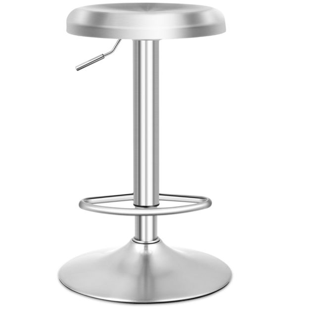 Sgabello Da Bar Regolabile In Altezza 65-80cm, Girevole Con Schienale, Seduta In Velluto Morbido, Base Argento Rotonda, Portata 150kg
