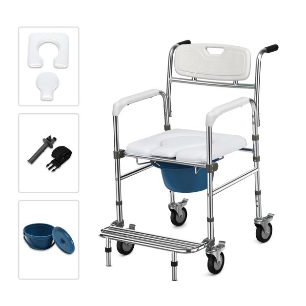 Sedia rotelle con 3 altezze regolabili e WC per persone anziane e