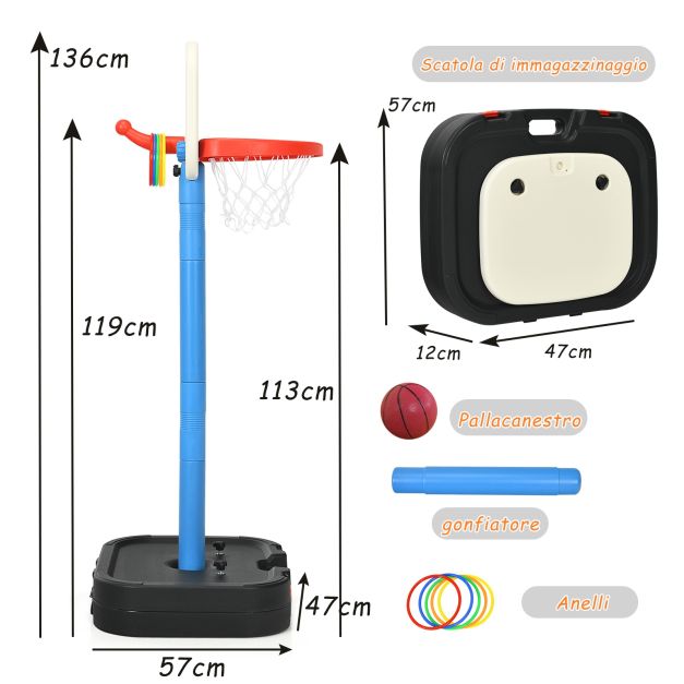 Canestro Portabiancheria Giocattolo Con Pallone Da Basket - 2 In 1 Da Appendere Alla Porta - 2
