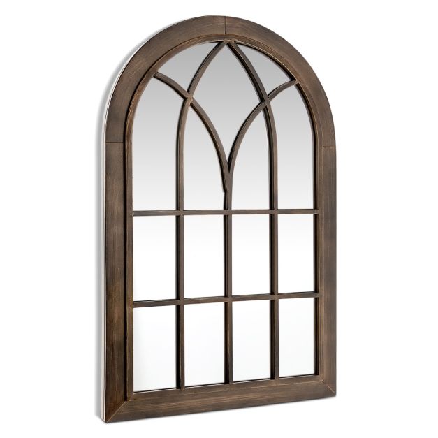 Specchio ad arco a 3 strati da parete con cornice in ferro, Specchio appeso  da cattedrale vintage Marrone - Costway