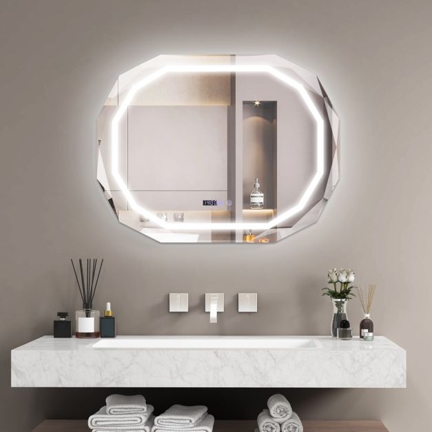 Specchio da bagno intelligente con LED dimmerabile anti-appannamento a forma di mezza luna retroilluminato specchio per il trucco