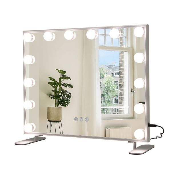 Specchio rettangolare per il trucco con 3 modalità di illuminazione,  Specchio da tavolo e da parete con 14 luci LED - Costway