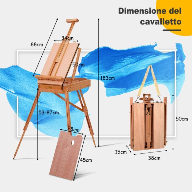 Cavalletto Da Studio Pieghevole In Legno Di Faggio Con Cassetto Regolabile In Altezza E Inclinazione 42x36x12 5cm 97978438