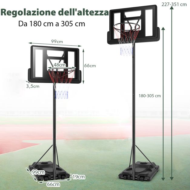 Mophorn Canestro da basket, altezza regolabile da 5 a 7 piedi, sistema