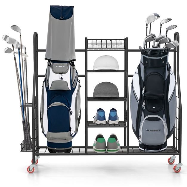 Supporto per borsa golf in metallo con porta mazze da golf 4 ruote, Organizer  borse golf 120,5x37,5x105cm Nero - Costway