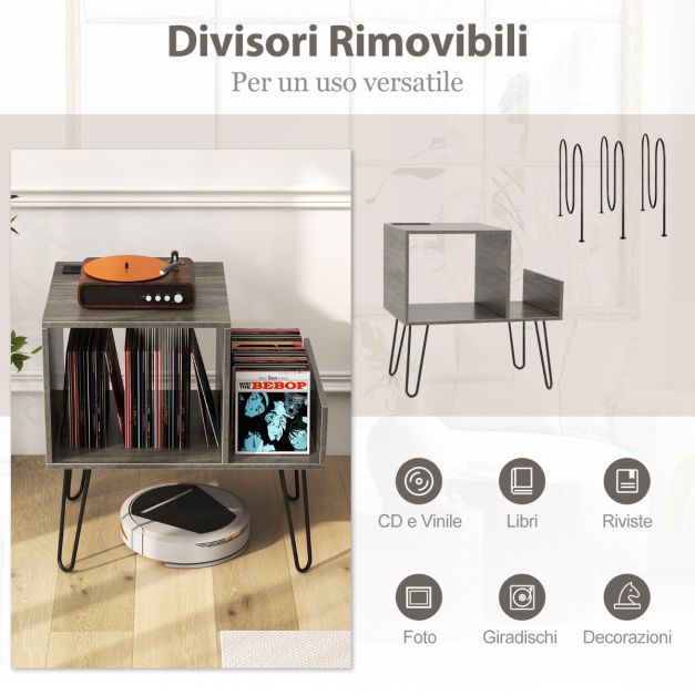 Supporto Per Giradischi Vintage Con Presa Di Corrente – Armadietto Per Vinili, Capacità 300 Album – Legno Robusto