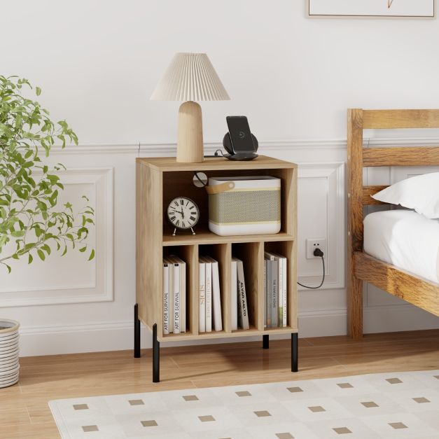 Comodino moderno nero con stazione di ricarica wireless e luci LED, 2 cassetti, comodino per camera da letto e soggiorno, con porte di ricarica USB, mobili eleganti e funzionali f