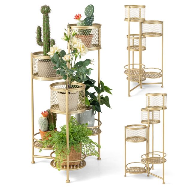 Supporto per piante in metallo pieghevole a 6 livelli, Supporto per vasi da  fiori per interni ed esterni Oro - Costway