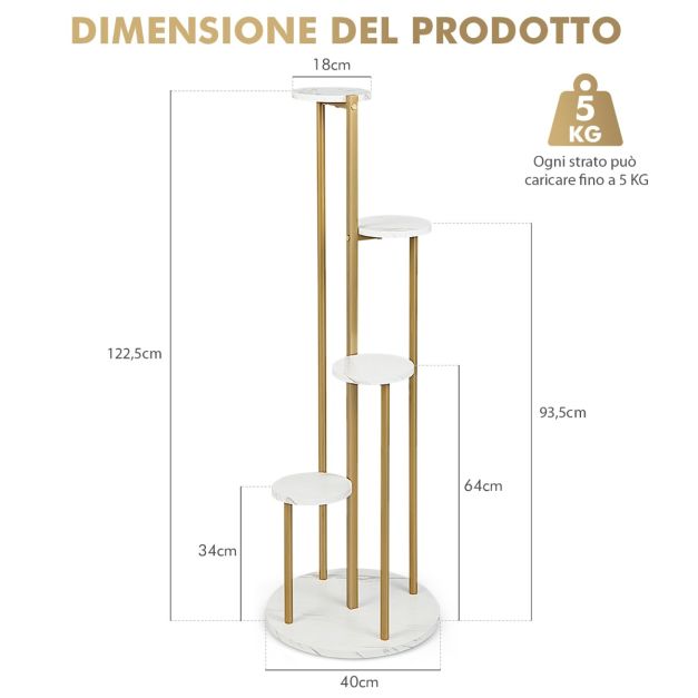 Supporto Per Piante MTB Garden A 4 Livelli: Grande Scaffale In Metallo Bianco 110x25x115 Cm Per Interni Ed Esterni